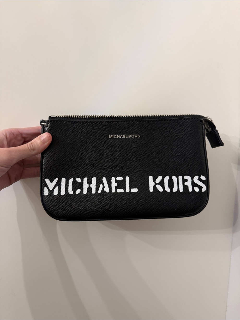 Michael Kors Black and White Logo Wristlet Pouch